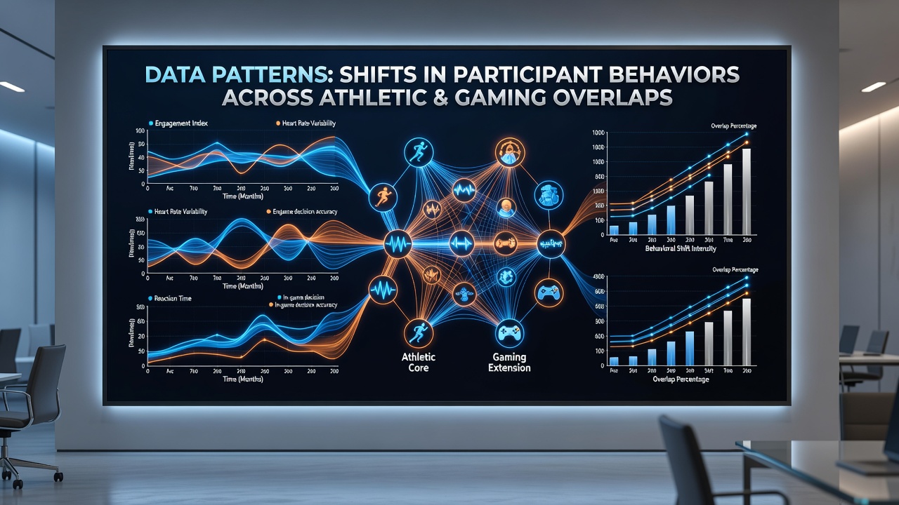 Infographic illustrating participant behavior trends across athletic training apps and gaming interfaces